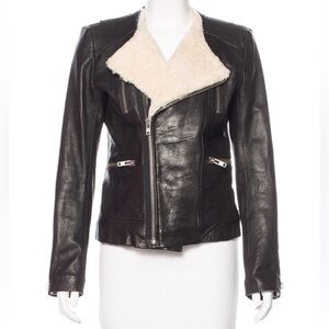 IRO WOMENS SHEARLING MOTTO LEATHER JACKET, SIZE US 0 (EU 30),BLACK